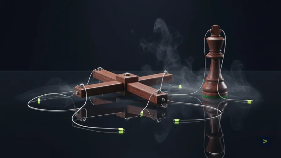 Ilustración abstracta de una persona frente a una pantalla de IA con líneas que representan influencia y autonomía